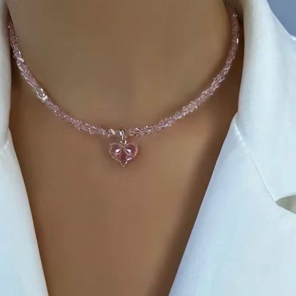 Pink Crystal Heart Necklace - Picture 2 of 7